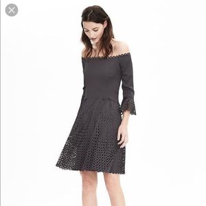 Banana Republic Off Shoulder Eyelet Grey Dress
